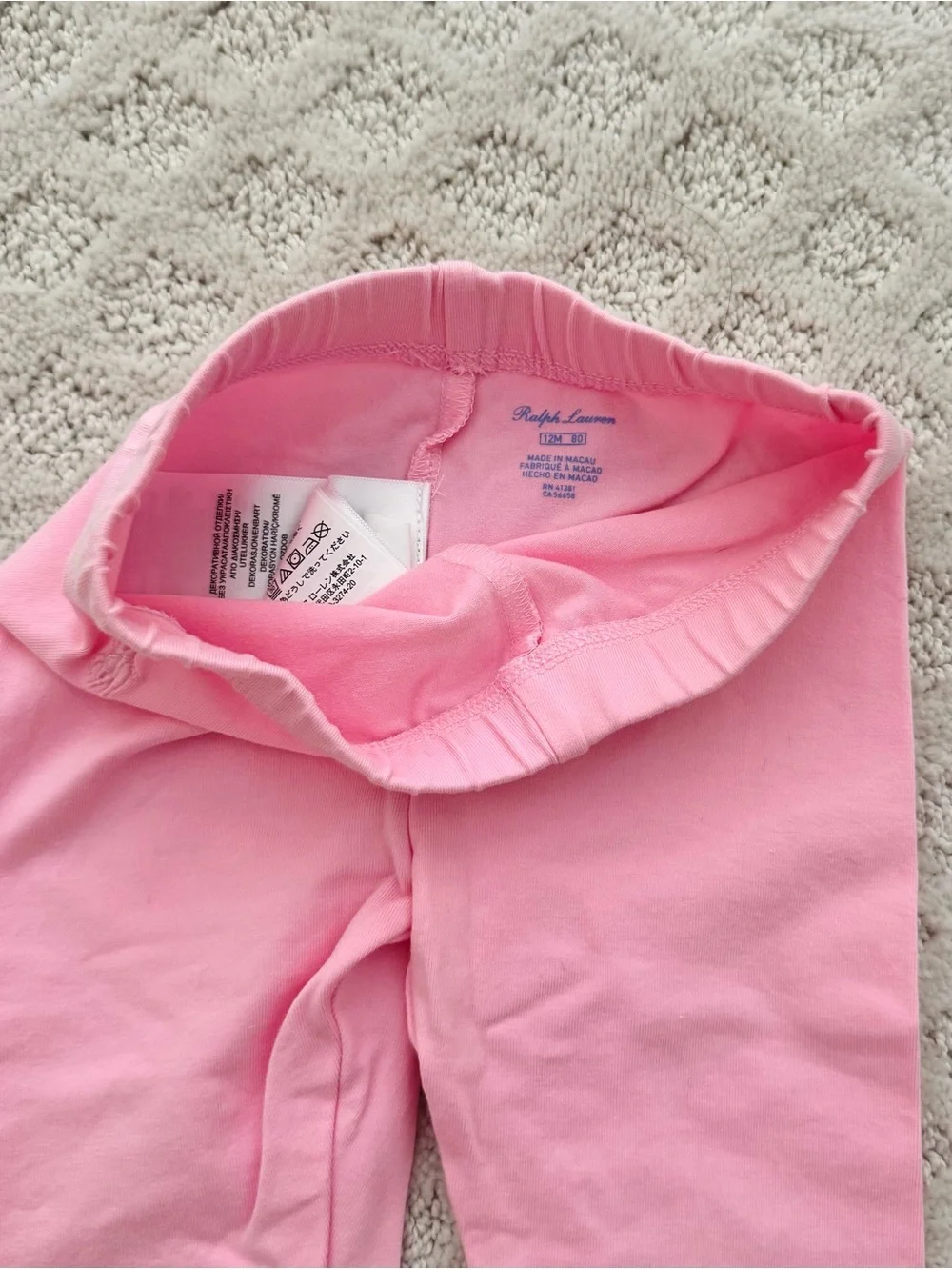 Ralph Lauren Light Pink Ruffle Hem Leggings. 12 M
